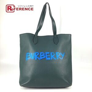 Burberry Logo Tote Bag Shoulder Vertical Leather Khaki Green